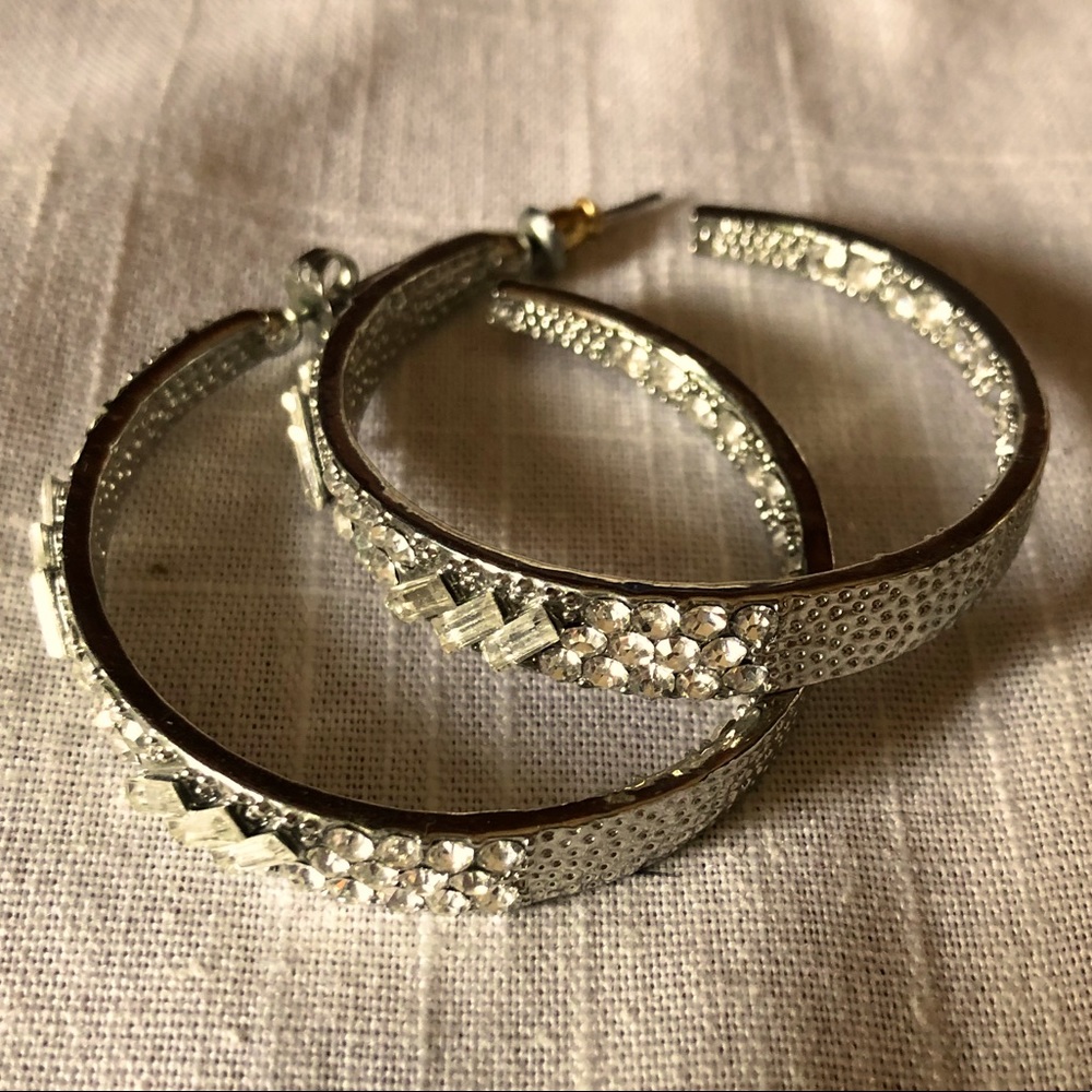 Hoop Earrings, w/White Sparkling Crystals (Copy)
